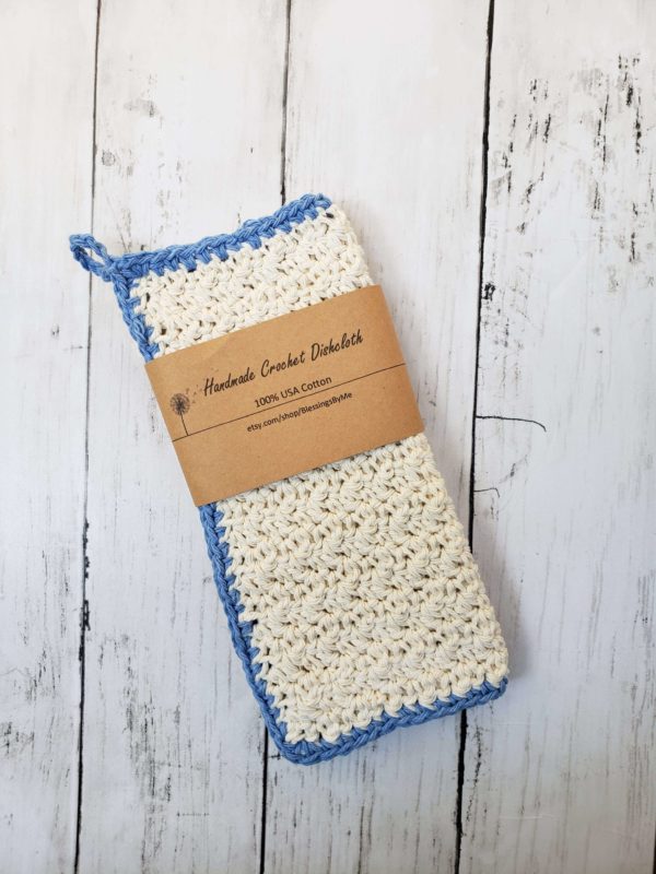 farmhouse dishcloth cornflower blue and oatmeal