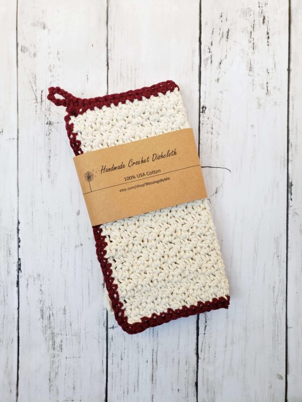 Farmhouse dishcloth burgundy and cream set