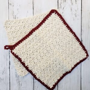 Farmhouse dishcloth in burgundy and cream set