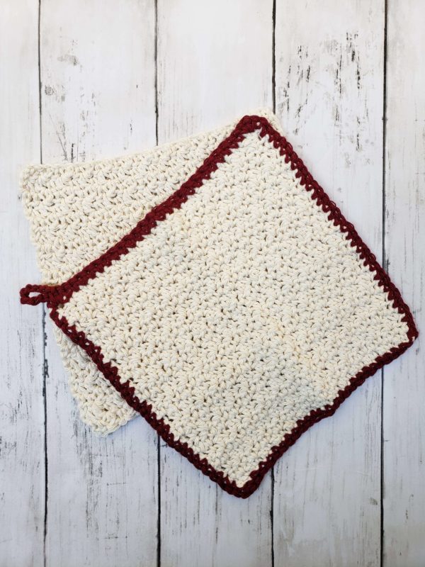 Farmhouse dishcloth in burgundy and cream set