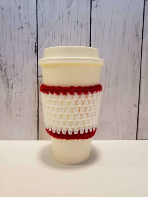 Coffee Cup Cozy - red and white