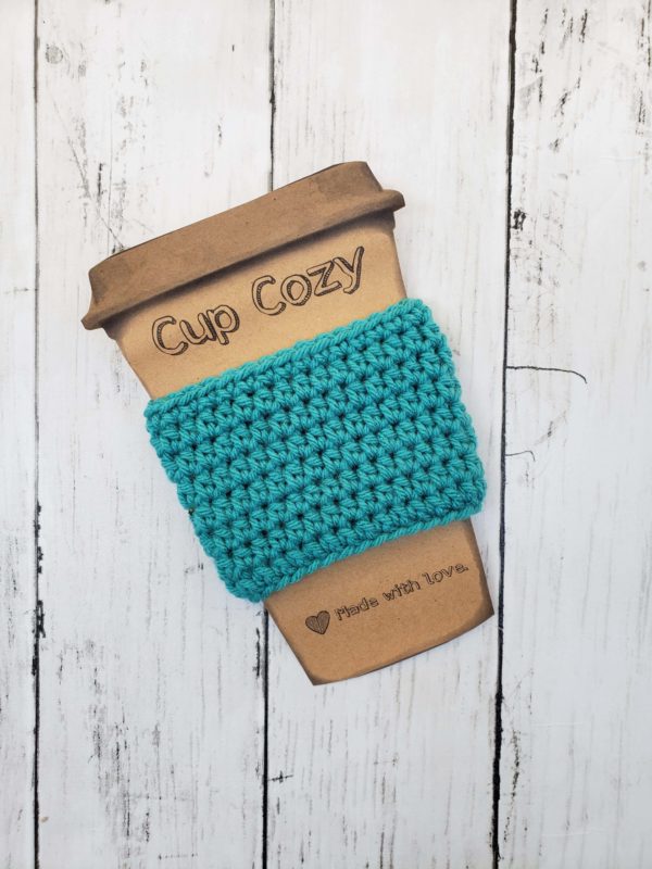 Teal coffee cup cozy