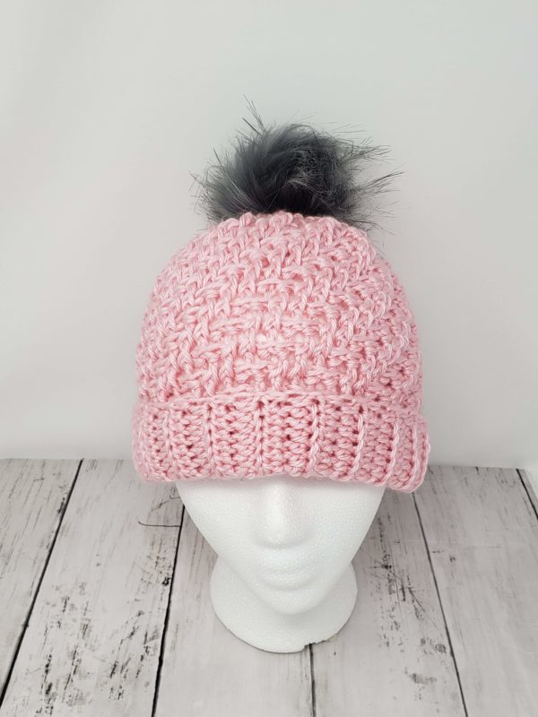 Raised Diagonal Slouch Hat with Pom Pom