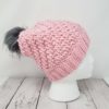 Raised Diagonal Slouch Hat with Pom Pom - Pink