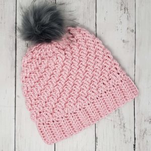 Raised Diagonal Slouch Hat with Pom Pom