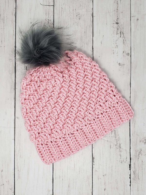 Raised Diagonal Slouch Hat with Pom Pom