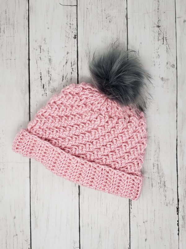 Raised Diagonal Slouch Hat with Pom Pom