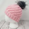 Raised Diagonal Slouch Hat with Pom Pom - Pink