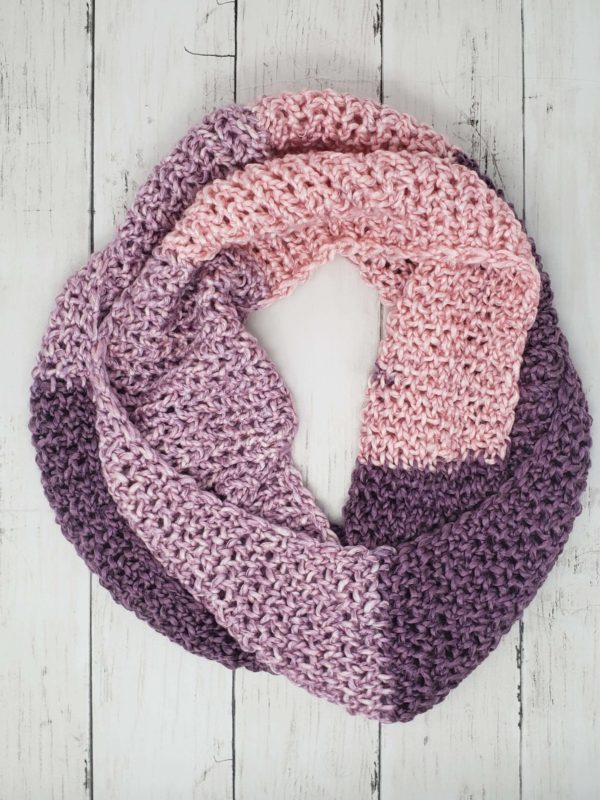 Purple plush infinity scarf