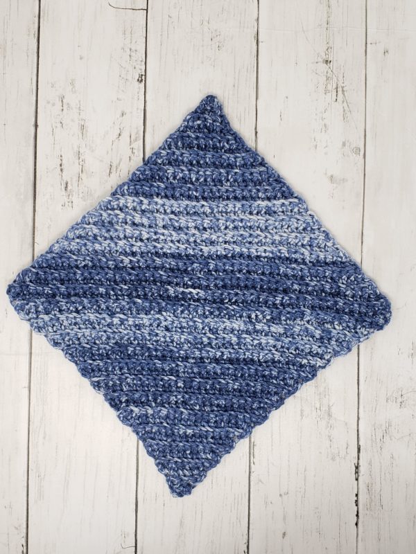 Diagonal stitch dishcloth - blue stripe