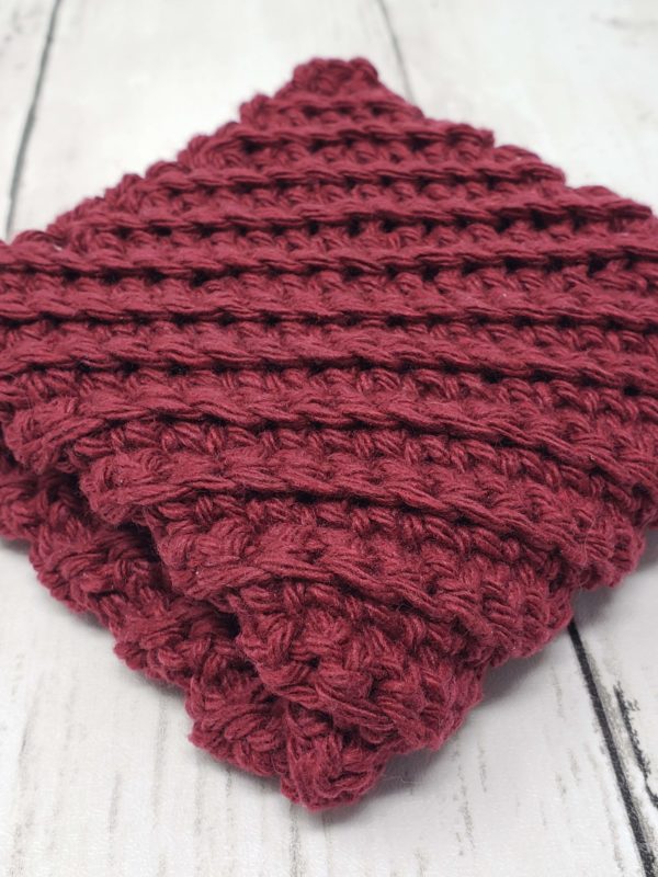 Diagonal stitch dishcloth - burgandy