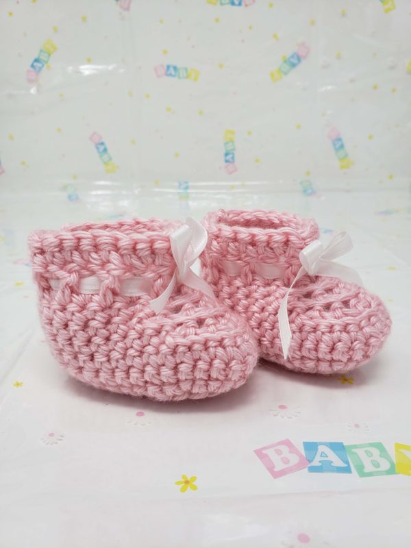 Pink newborn booties