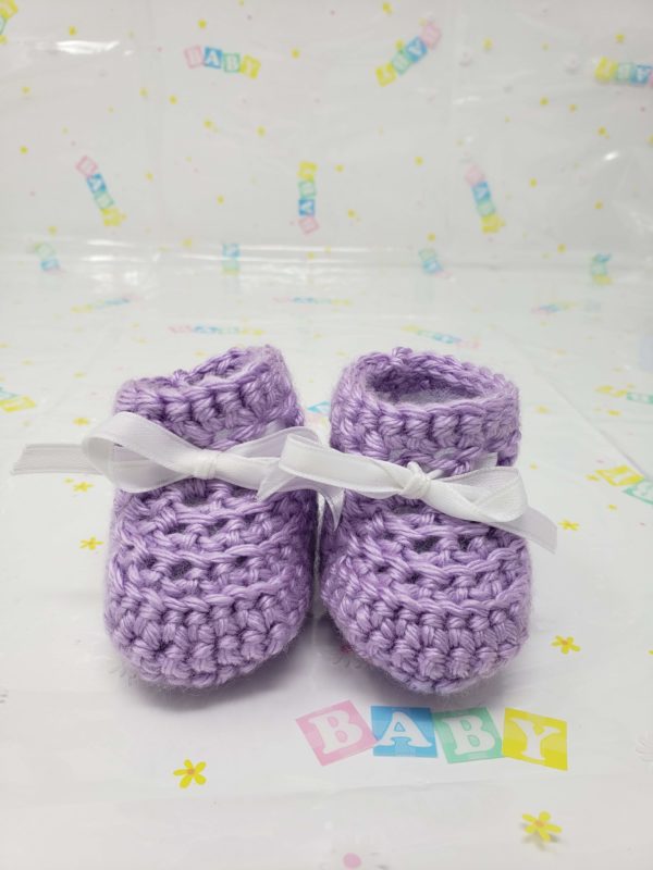 Purple newborn booties