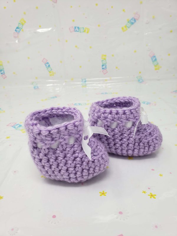 Purple newborn booties