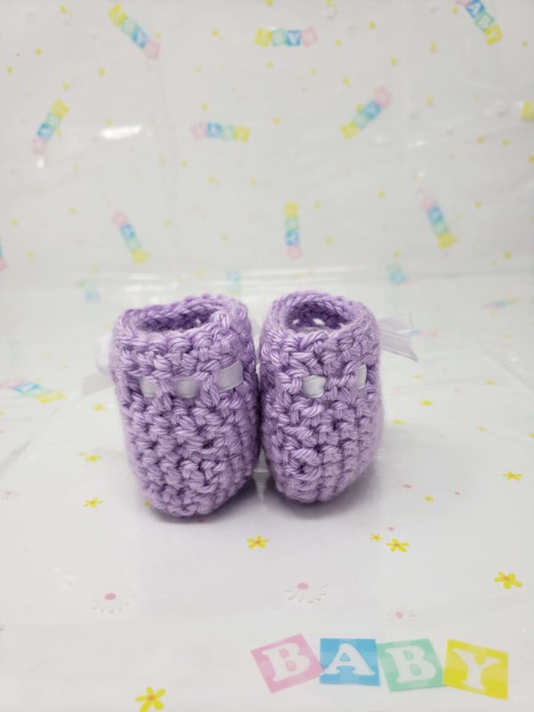 Purple newborn booties