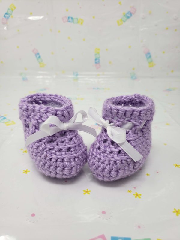 Purple newborn booties